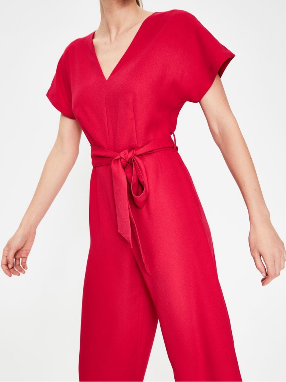 Boden Dark Pink Crepe V-Neck Tie-Waist Jumpsuit - PETITE Size 10